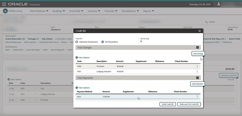 Generate Credit Bill option from folio transactions. Generate Credit Bill option from folio transactions.
