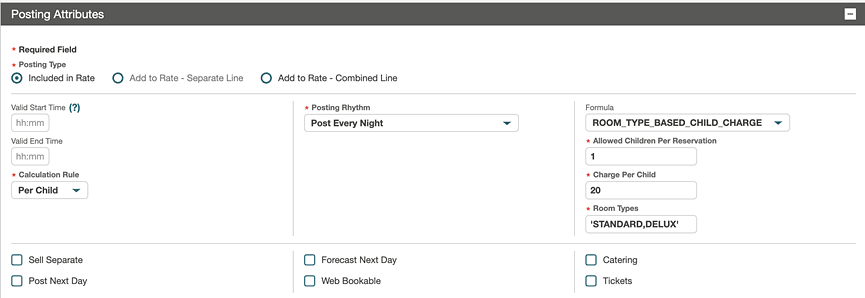 The new child charge parameters in Posting Attributes. The new child charge parameters in Posting Attributes.