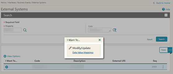 The I Want To... Modify/Update Data Value Mappings link. The I Want To... Modify/Update Data Value Mappings link.