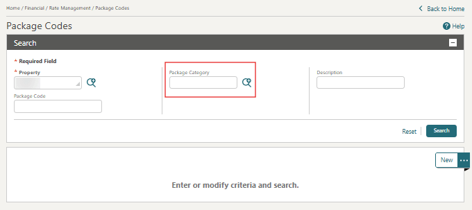 The Package Category list field on the Package Codes Search screen. The Package Category list field on the Package Codes Search screen.
