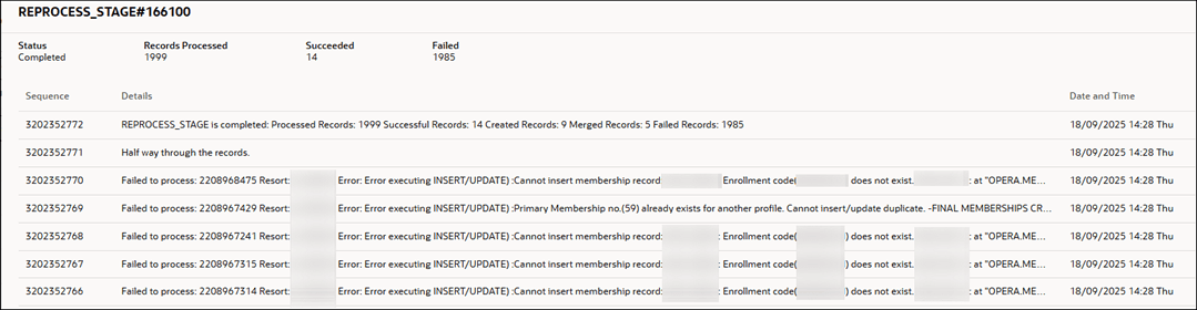 Reprocess Stage log showing error records. Reprocess Stage log showing error records.