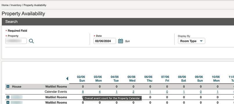 Property Availability calendar events count for House. Property Availability calendar events count for House.