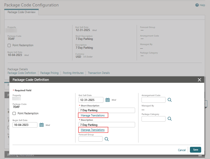 The Manage Translations links under the mandatory Short Description and Description fields. The Manage Translations links under the mandatory Short Description and Description fields.