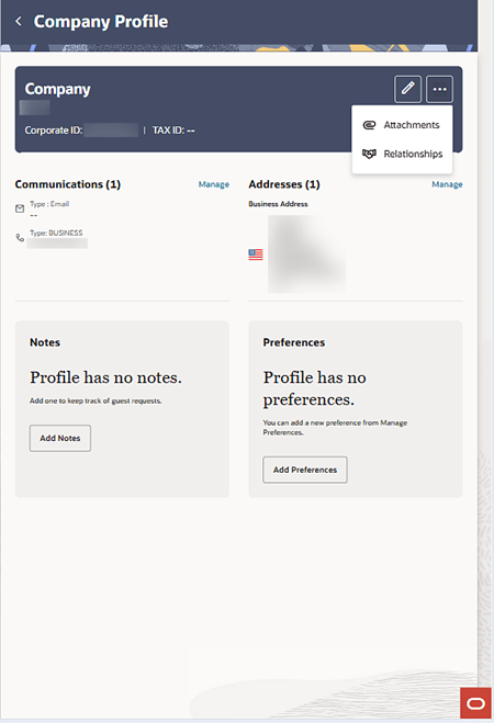 Company linked profile showing the Attachments and Relationships links.