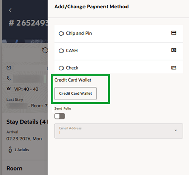 Add/Change Payment Method screen showing the Credit Card Wallet.