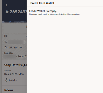 The Credit Card Wallet screen text stating that the Credit Wallet is empty.