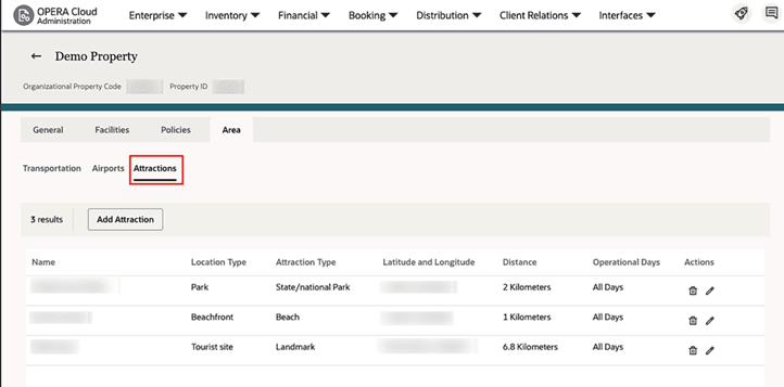 Attractions screen. Attractions screen.