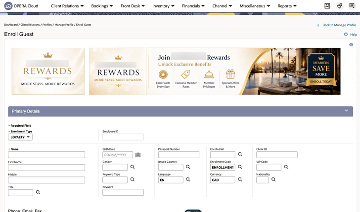Enroll Guest screen showing sample primary and secondary image placement. Enroll Guest screen showing sample primary and secondary image placement.