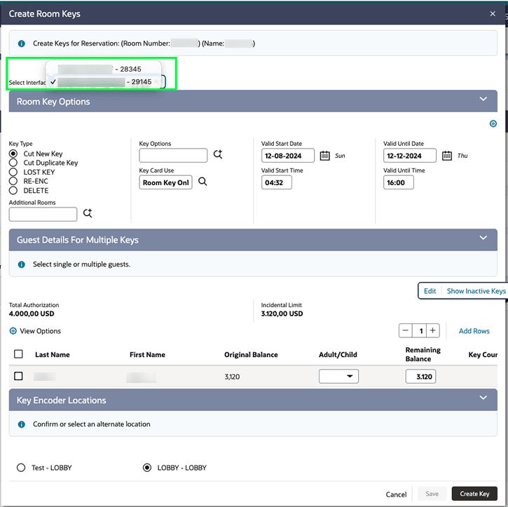 Multiple Interfaces selection from Create Room Keys screen. Multiple Interfaces selection from Create Room Keys screen.