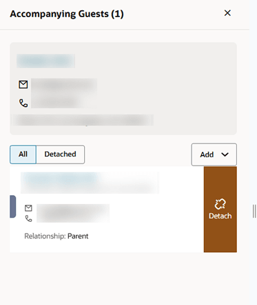 The swipe to left to detach the attached accompanying guest. The swipe to left to detach the attached accompanying guest.