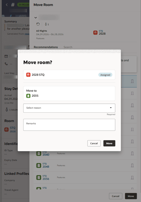 Move Room for Same Room Type Added screen. Move Room for Same Room Type Added screen.