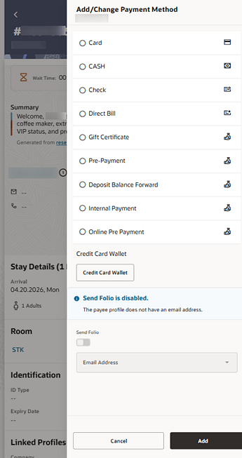 Payment Methods in Reservations screen. Payment Methods in Reservations screen.