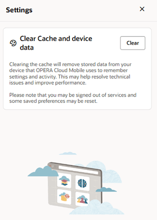 Clear cache and device data screen. Clear cache and device data screen.