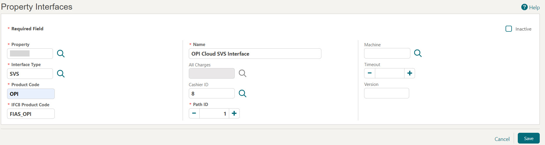 This image shows the SVS Property Interfaces screen This image shows the SVS Property Interfaces screen