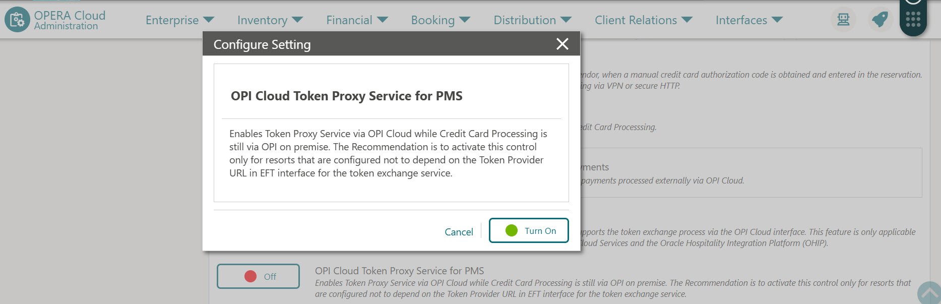 This image shows how to turn on Token Proxy Service for PMS parameter This image shows how to turn on Token Proxy Service for PMS parameter