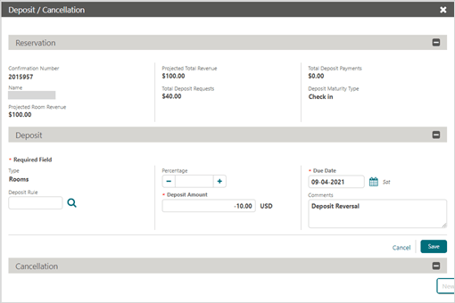 This image shows the deposit cancellation screen This image shows the deposit cancellation screen