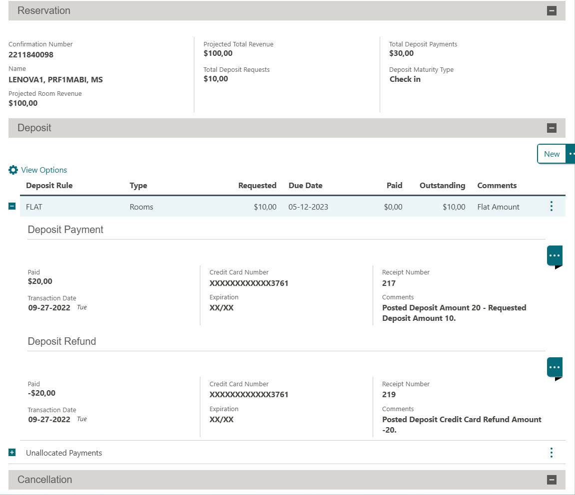 This image shows the Deposit credit card refund amount is processed. This image shows the Deposit credit card refund amount is processed.