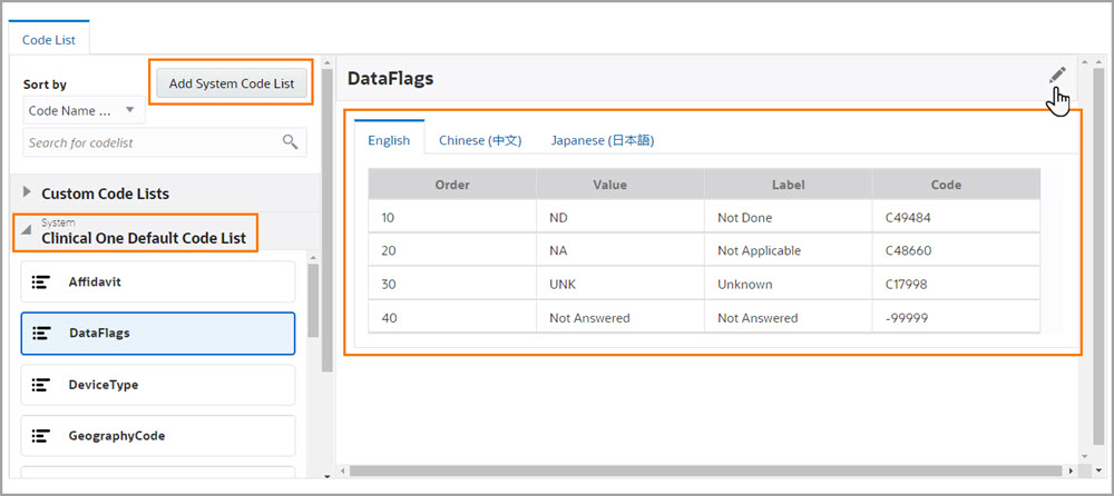 A system code list group is a list of globally available code lists.