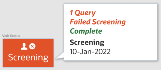 A visit's status is displayed with details in a hover text