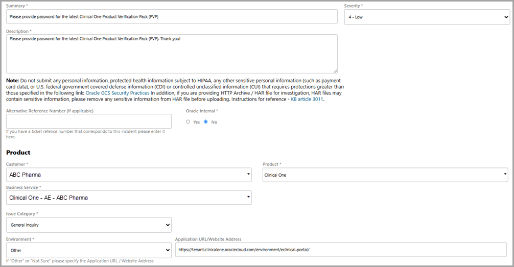 Screen shot of a sample ticket from Support Cloud