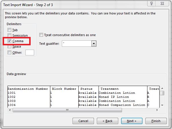 Text Import Wizard step 2 of 3