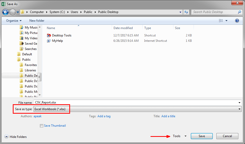 Save as dialog with Tools button