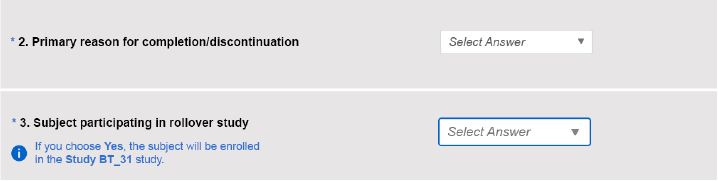 Screenshot of an answer to a question that enrolls a subject in a rollover study.