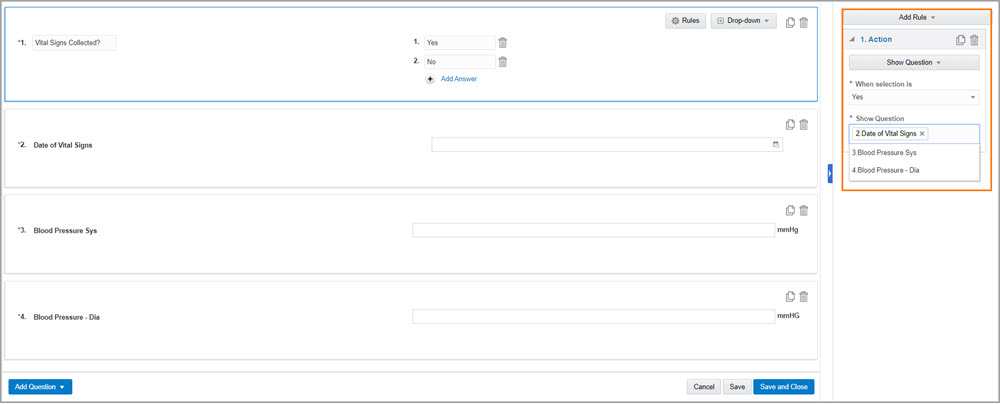 Screen shot of how to add a dynamic question to a form