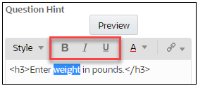 Formatting options available for text: bold, italic, and underline.
