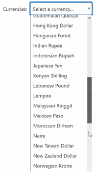 Select a currency example Select a currency example