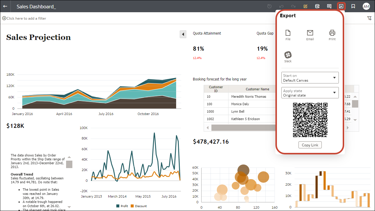 Export menu offers additional content-sharing platforms