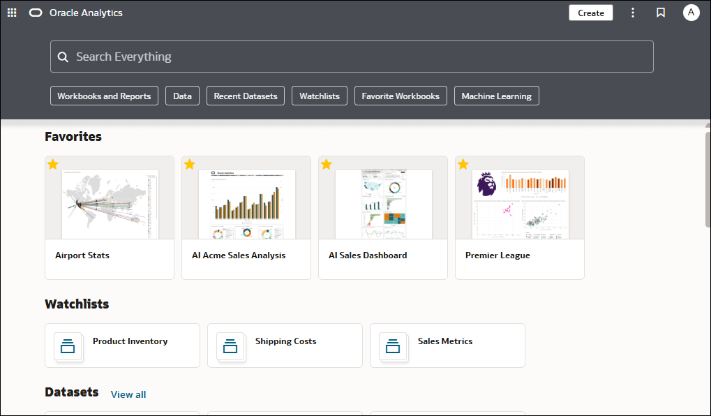 Description of landing-page-oracle-analytics.png follows Description of landing-page-oracle-analytics.png follows