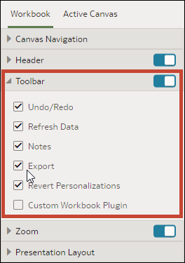 Description of present_select_workbook_toolbar_options.png follows