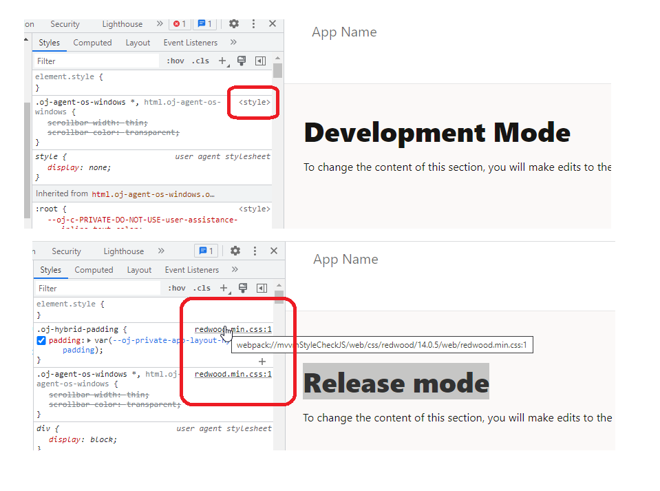 CSS references in development and release mode CSS references in development and release mode
