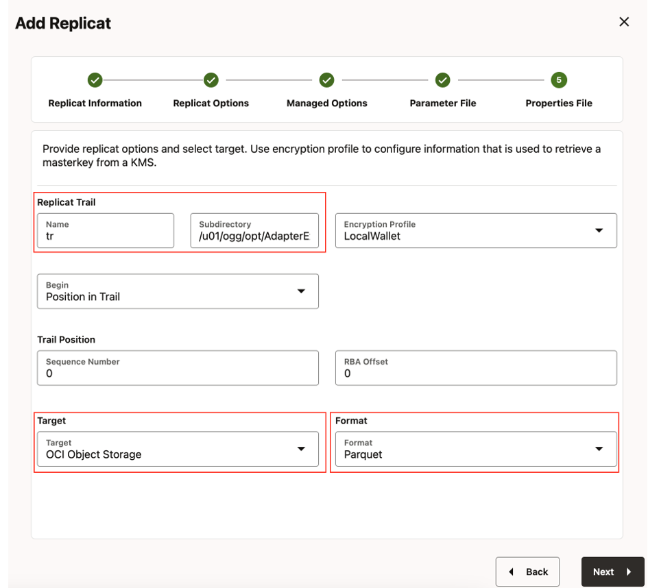 Enter the Replicat Options and click Next.