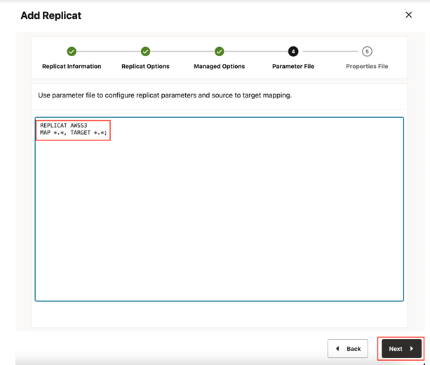 Enter Parameter File details and click Next.