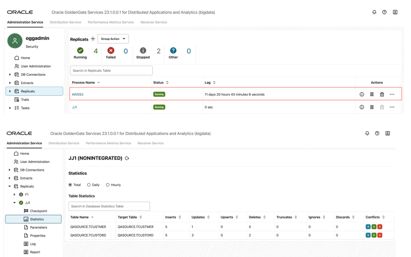 Select Statistics to see the replication statistics.