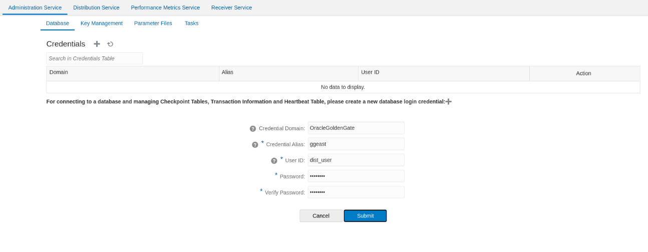 Adding credentials for dist_user on the source deployment with credential alias as ggeast.