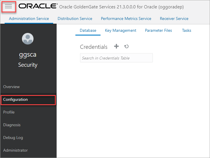 Application Navigation option and Configuration page