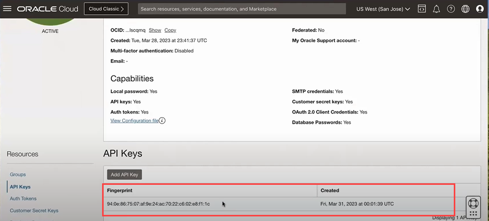 New API key is listed.