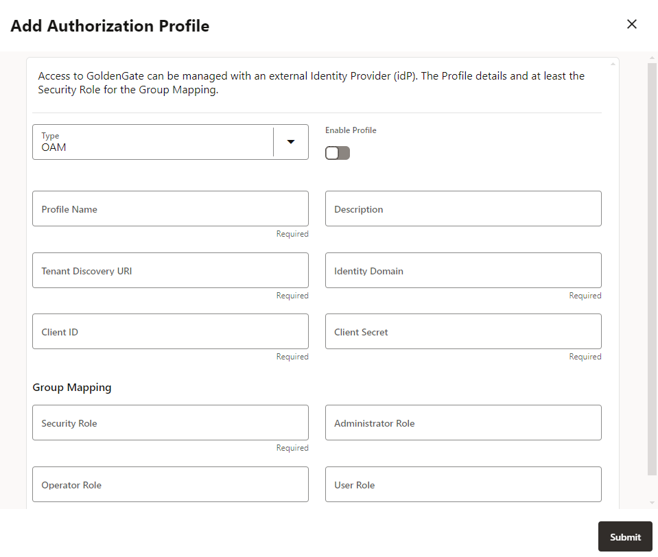 Authorization Profile configuration for OAM