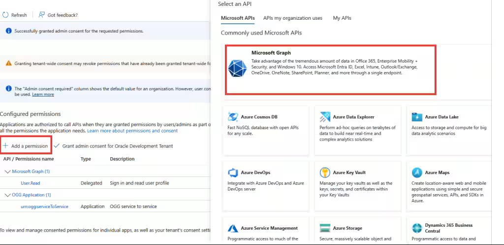 Add permissions and the select for Microsoft Graph option to begin adding application permissions. Add permissions and the select for Microsoft Graph option to begin adding application permissions.