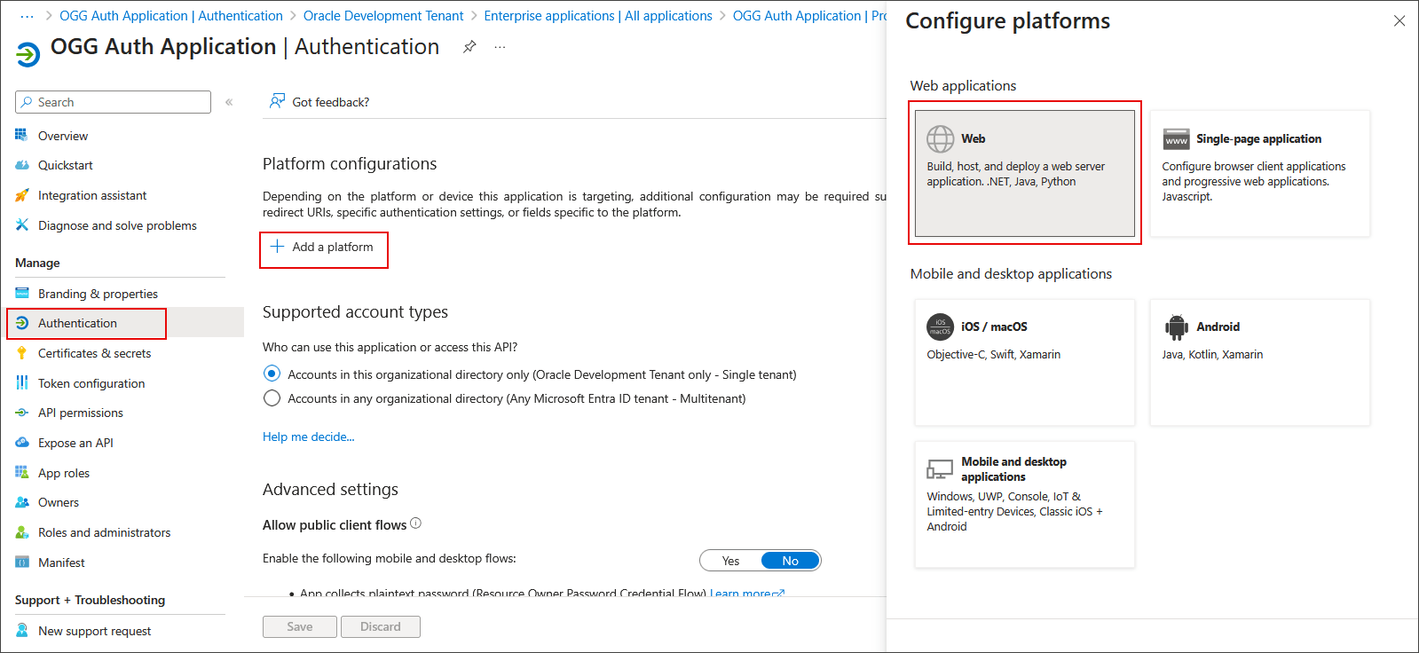 Configure the redirect URI. Configure the redirect URI.