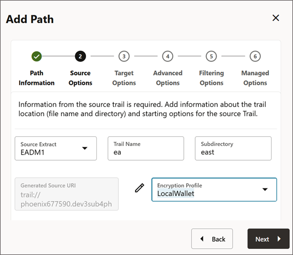 Specify the options for the source database.