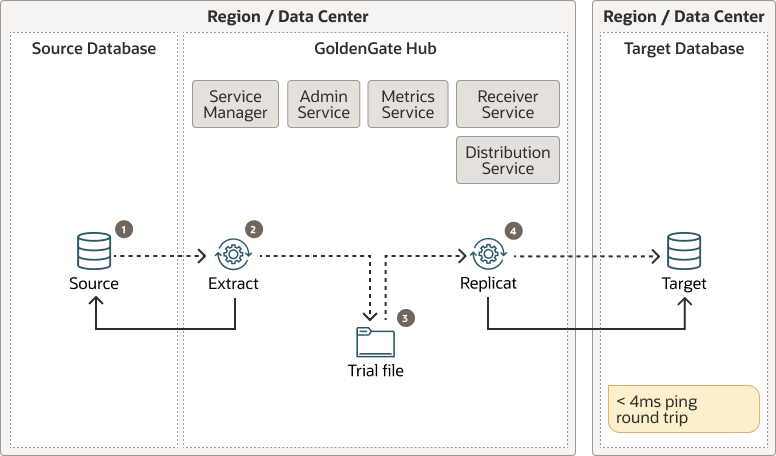 Hybrid model with source database and Oracle GoldenGate deployment on the same server.