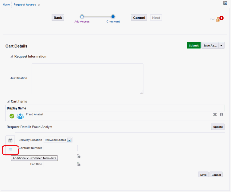 Additional information icon for the cart item