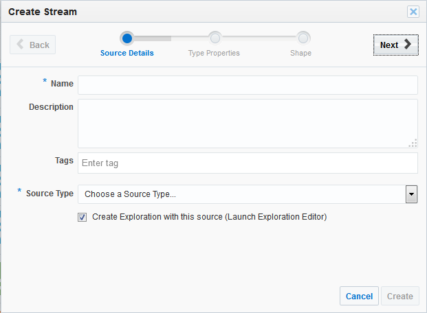 Create Stream — Source Details Screen Create Stream — Source Details Screen