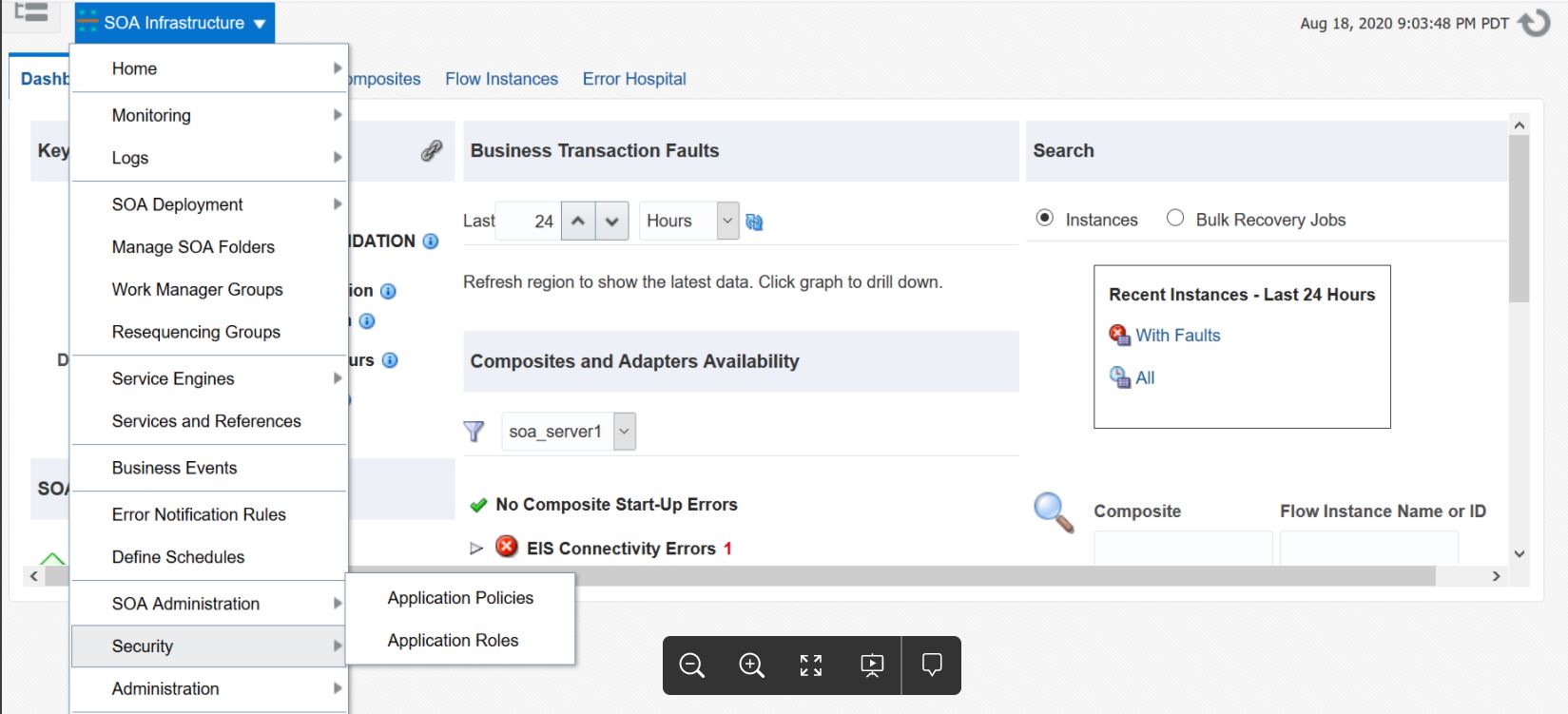 SOA Infrastructure menu in Oracle Enterprise Manager Fusion Middleware Control SOA Infrastructure menu in Oracle Enterprise Manager Fusion Middleware Control