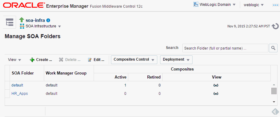 Manage SOA Folders page Manage SOA Folders page