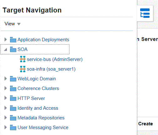 soa-infra node in the target navigation tree. soa-infra node in the target navigation tree.